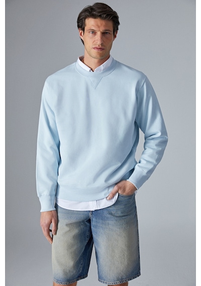 Grımelange Bonell Erkek %100 Pamuk Relaxed Bisiklet Yaka Uzun Kollu Açık Mavi Sweatshirt Açık Mavi
