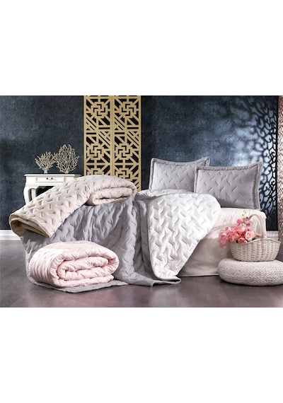 Zen Comfort Dolgulu Çift Yönlü Çift Kişilik Yatak Örtüsü Gri
