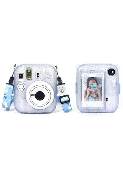 Instax Mini 13 Makine Uyumlu Mavi Simli Pleksi Kılıf