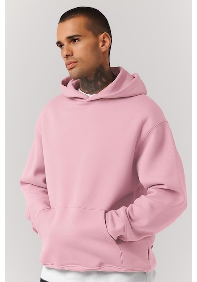 Benroma Düz Ünisex Oversize Kapüşonlu Sweatshırt Pembe
