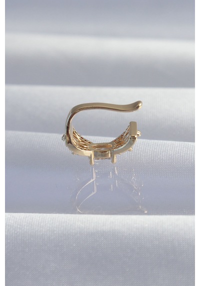 Pirinç Gold Renk Zirkon Taş Kaplama Earcuff Küpe - Çok Renkli