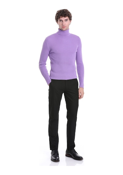 Hatemoğlu Lila Slim Fit Fitilli Balıkçı Yaka Yünlü Triko Kazak 34232023a01 Lila