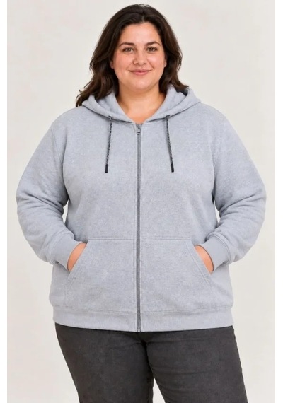 Defymoda Battal Büyük Beden Üç İplik İçi Şardonlu Kapüşonlu Tam Fermuarlı Kışlık Sweatshirt - Gri Defymoda Battal Büyük Beden Üç İplik İçi Şardonlu Kapüşonlu Tam Fermuarlı Kışlık Sweatshirt - Gri
