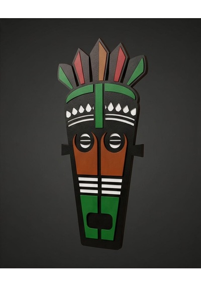 Afrika Tribal Ahşap Duvar Mask Mdf - Siyah Yeşil Kırmızı Klasik Kabile Maskı 1