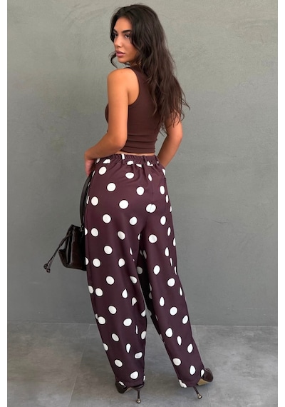 Madmext Kahverengi Puantiyeli Beli Lastikli Balon Kadın Pantolon Mg2886