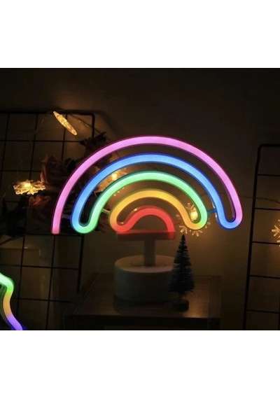 Neon Işıklı Gökkuşağı  Masa Gece Lambası Çok Renkli
