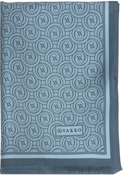 Vakko Twill İpek Şal - Helezon Monogram - Kot Mavi