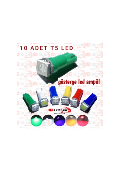 T5 Led Gösterge Led Kadran Ampül 12V Mini Dipsiz 10 Adet 12V Beyaz