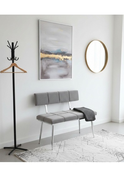 Özcan Metal Metal Sırtlı Krom Gri Bench Mutfak Salon Antre Yatak Odası Puf Bank Oturak Metal Puf Gri