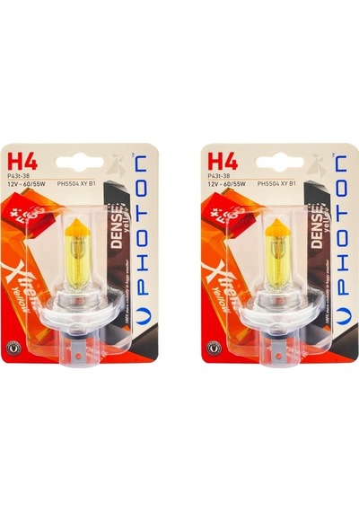 Photon H4 Xtreme Yellow 12 V 3000K Far Ampulü İkili Set Sarı