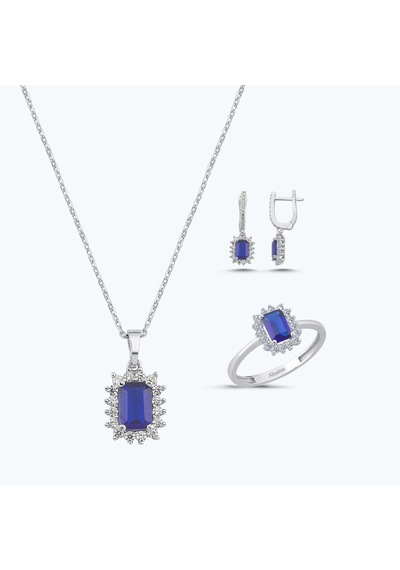 Altınbaş Mavi Taşlı Altın Üçlü Baget Set Autk0015-b-24627-l-set