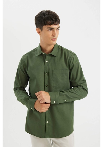 DeFacto %100 Pamuk Regular Fit Düğmeli Basic Düz Gabardin Uzun Kollu Gömlek A5383AX24AUGN900