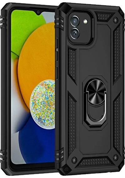 Newface Samsung Galaxy A03 Kılıf Sofya Yüzüklü Silikon Kapak - Siyah