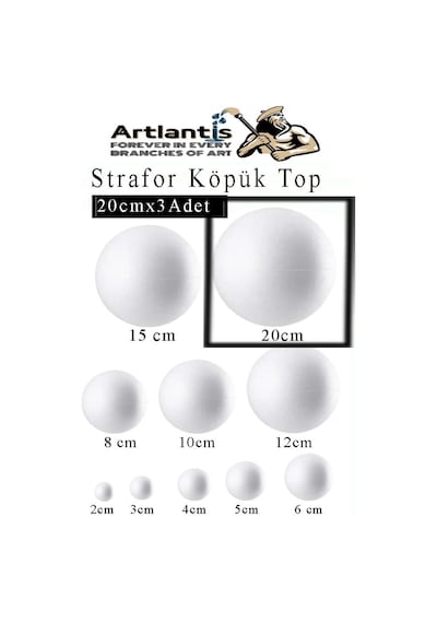 Strafor Köpük Top 20 Cm 3 Adet Köpük Top Küre Toplar Yuvarlak Strafor Köpük Top Okul Deney Hobi Sanat