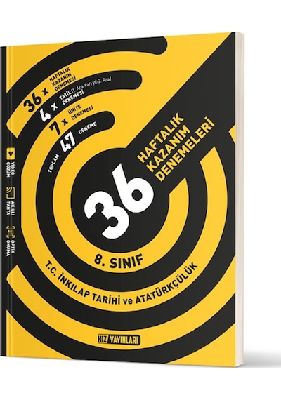 8. Sınıf T. C. İnkılap Tarihi ve Atatürkçülük 36 Haftalık Kazanım Denemeleri -  Hız Yayınları