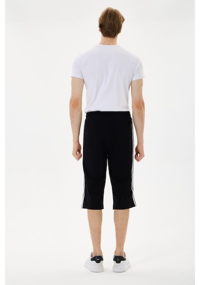 Mysport 6008 Erkek Relax Fit Rahat Kesim Pamuklu Beli Bağcıklı Fermuarlı Cep Yan Şeritli Kapri Bermuda Siyah