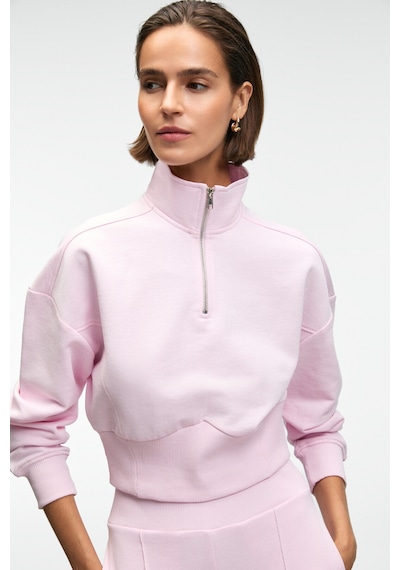 Grımelange THALIA Kadın Arka Baskılı Ve Patch Detaylı Fermuarlı Dik Yakalı Pembe Sweatshirt