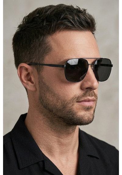 Di Caprio Dc3051black Geometrik Kare Aviator Polarize Camlı Erkek Güneş Gözlüğü Siyah
