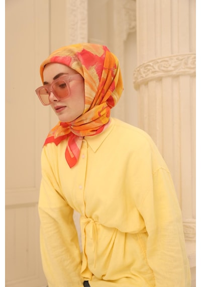 Silk Home Olinda İpek Eşarp 47001-20 Narçiçeği, Turuncu, Mercan, Mor, Bej