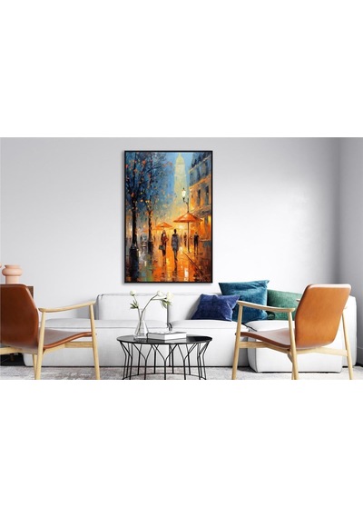 Yağlı Boya Dokulu Tablo Modern Paris Sokak Siyah Çerçeveli U09013-179124
