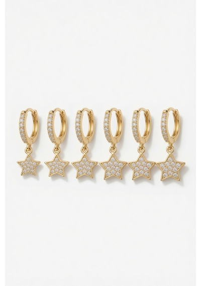 Çelik Gold Renk 6'lı Set Yıldız Model Kadın Küpe