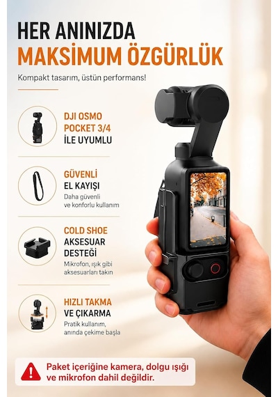 Djı Osmo Pocket 3/4 İle Uyumlu El Kayışlı Cold Shoe Aparatı Ptk43