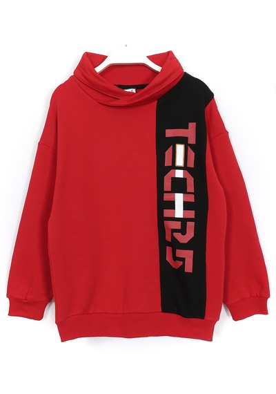 Dobakids Boğazlı Uzun Kollu Erkek Çocuk Sweatshirt Kırmızı 001-0002000 Kırmızı - Siyah