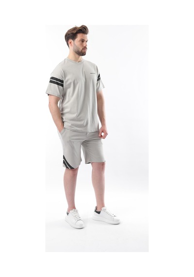 Madmext Boyalı Gri Şerit Detaylı Erkek Şort T-shirt Takım E7301