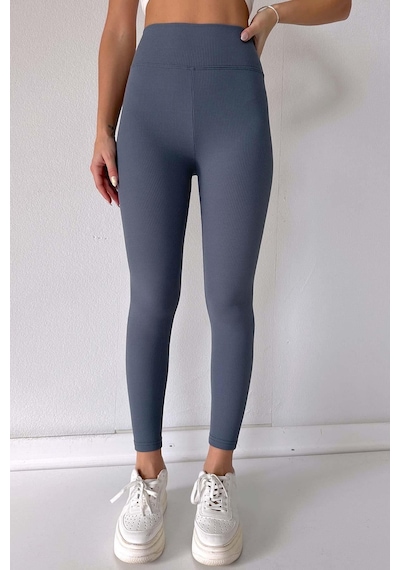 Mine Tan Butik Fitilli İçi Şardonlu Toparlayıcı Kadın Tayt - Antrasit Beyaz