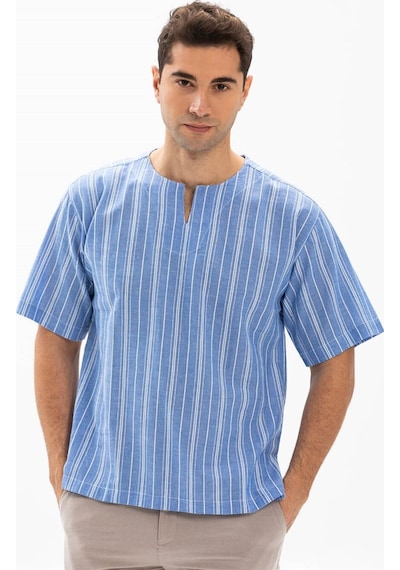 Kısa Kol Şile Bezi Bisiklet Yaka Erkek Yazlık Tshirt Mavi Beyaz Çizgili 3019-mavi Beyaz Çizgili Beyaz - Mavi
