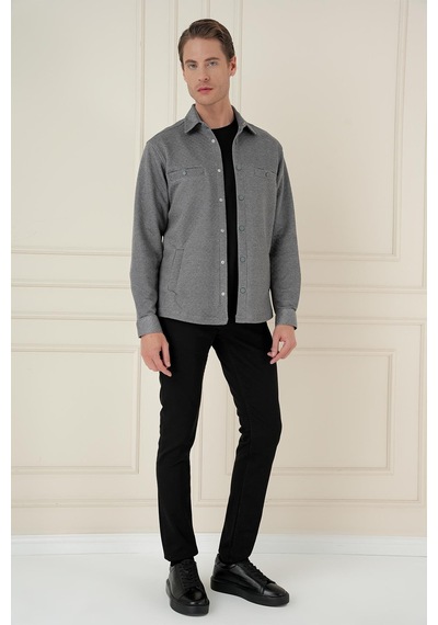 Efor G 1581 Slim Fit Gri Klasik Gömlek Gri