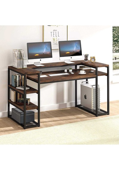 Zizuva Zizuva Tasarım Kitaplıklı Modern Monitor Raflı Çalışma Masası