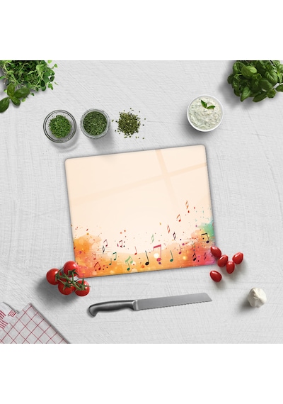 Cam Kesme Tahtası - Cam Kesme Tablası Renkli Notalar 29cm X 3