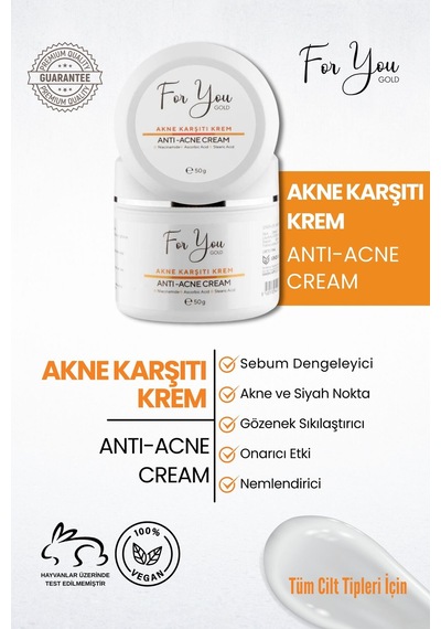 Akne Karşıtı Krem, Akneye Yönelik Ciltler Için Ve Su Bazlı Sebum Dengeleyici Bakım Kremi 50gr