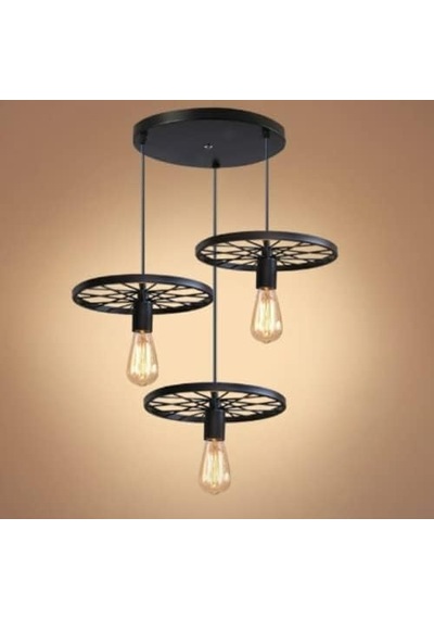 Mylights Retro Rustik Üçlü Siyah Sarkıt Avize Rustik Avize Çok Renkli