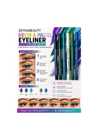 Renkli Eyeliner Kalemi Seti 6'lı Waterproof Göz Kalemi Neon & Pastel Renkler Çok Renkli - 851609122 Diğer