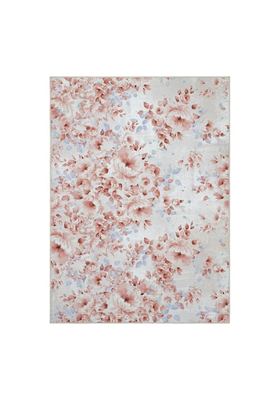 Cool Halı Florence Krem Pembe Çiçekli Dekoratif Bohem Yıkanabilir Dokuma İnce Salon Ev Oda Halısı