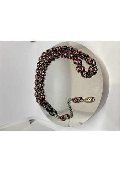 Tesbih Tsbh00106bc 925 Ayar Gümüş Püsküllü Gümüş-mercan İşlemeli Beyzi Kesim Usta El İşçilikli Erzurum Oltu Tesbih