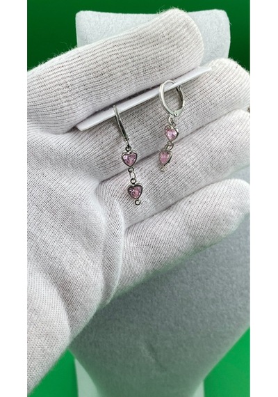 Pembe Kalpli Zirkon Taşlı Kadın Küpe Gümüş