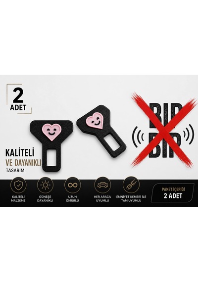 Pembe Kalp Kemer Tokası , Pembe Kalp Araç Kemer İkaz , Pembe Kemer Bip Bip - 2 Adet