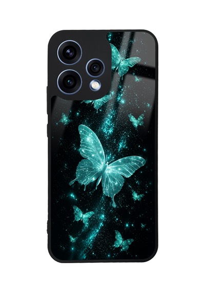 Oppo Reno 15 Turquoise Samsung Galaxy Uyumlu  Butterfly Tasarımlı Glossy Telefon Kılıfı Turkuaz