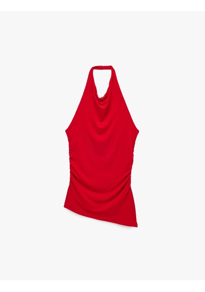 Koton Asimetrik Kesim Slim Fit Drapeli Kolsuz Degaje Yaka Bluz Kırmızı 6sal30160ık