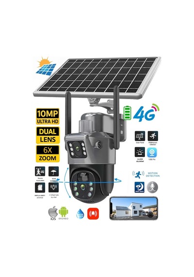 Ultimate V380pro S735 Solar Güneş Enerjili Gece Görüş İnsan Takibi 10mp Dual Lens 4g Kamera