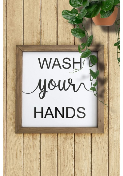 Banyo Wash Your Hands Ahşap Çerçeveli Tablo Ahşap Kahverengi Çerçeveli
