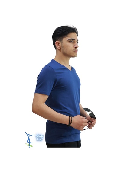 Sermoda Erkek Slim Fit V Yaka Tişört - Dar Kesim Basic Günlük T-shirt İndigo