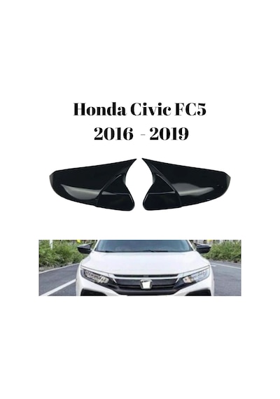 Honda Civic FC5 2016 2017 2018 2019 İle Uyumlu Araca Özel Yarasa Batman Piano Black Ayna Kapağı Takımı