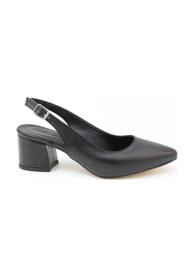 Nesilshoes Nesil Shoes Tam 725 Siyah Kalın Topuklu Kadın Sandalet