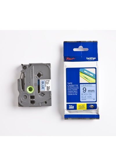 BROTHER P-TOUCH TZE-521 TZE-TAPE 9MM MAVİ ÜZERİNE SİYAH LAMİNASYONLU ETİKET
