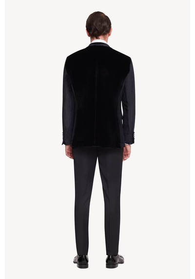 Ysf Erkek Siyah Slim Fit Sivri Yaka Kadife Damatlık