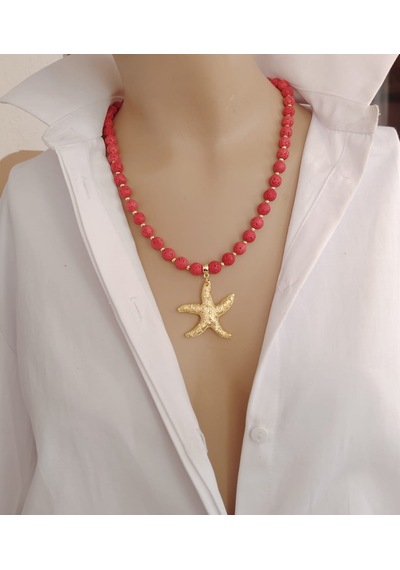 Maris Lav Taşı & Altın Deniz Yıldızı Kolye Mor Siyah Kırmızı 34262867